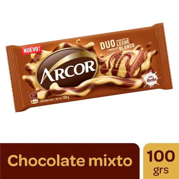 Arcor Dúo Chocolate Negro y Blanco, 100 g / 3.52 oz