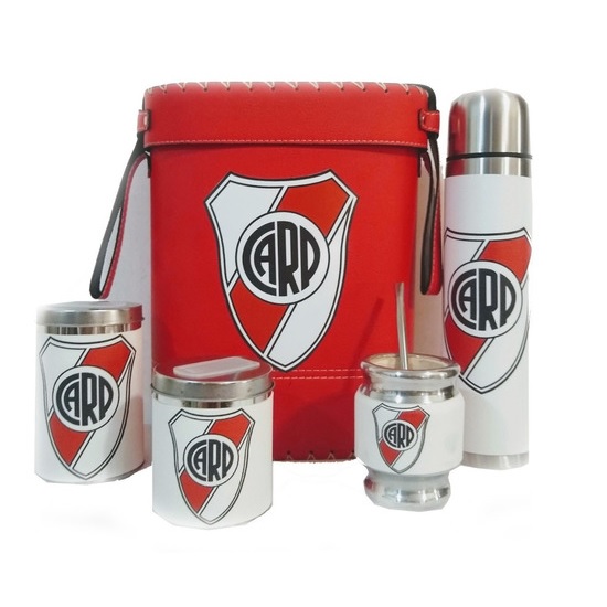 Set Matero RIVER PLATE, 6 Piezas (Matera, Termo, Mate, Yerbera, Azucarera y Bombilla)