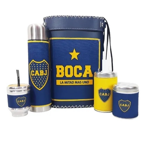 Set Matero BOCA JUNIORS, 6 Piezas (Matera, Termo, Mate, Yerbera, Azucarera y Bombilla)