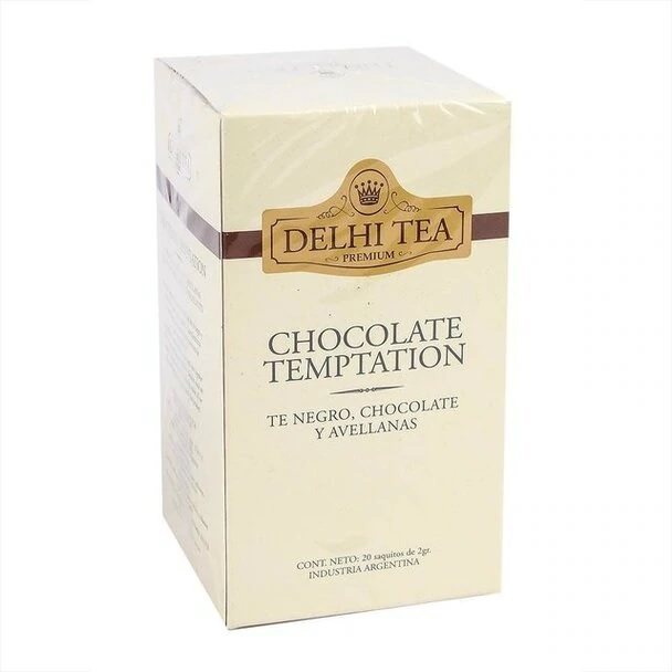 Delhi Tea Premium Chocolate Tentación Té Negro con Chocolate y Avellanas, caja de 20 saquitos