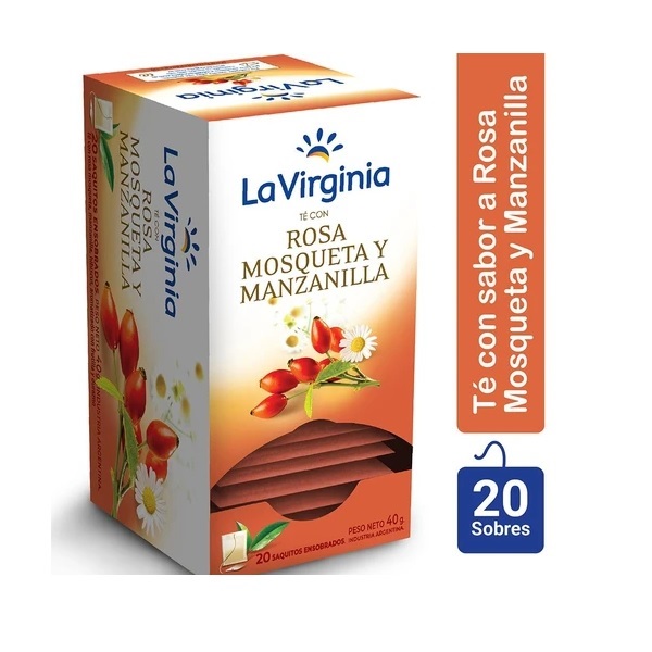 La Virginia Te con sabor Rosa Mosqueta y Manzanilla, 40 g. Pack 20