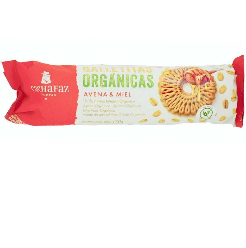 Cachafaz Galletitas orgánicas de harina integral con avena y miel, 170 g / 6 oz (pack de 3)