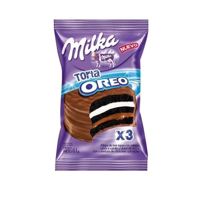 Milka Alfajor Triple Oreo con Dulce de Leche y crema de  Vanilla, 55 g / 2 oz (pack de 6)