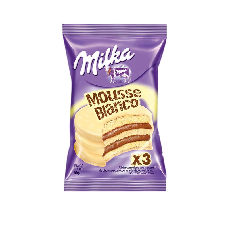 Milka Alfajor Triple Chocolate Blanco con mousse, 55 g / 2 oz (pack de 12)