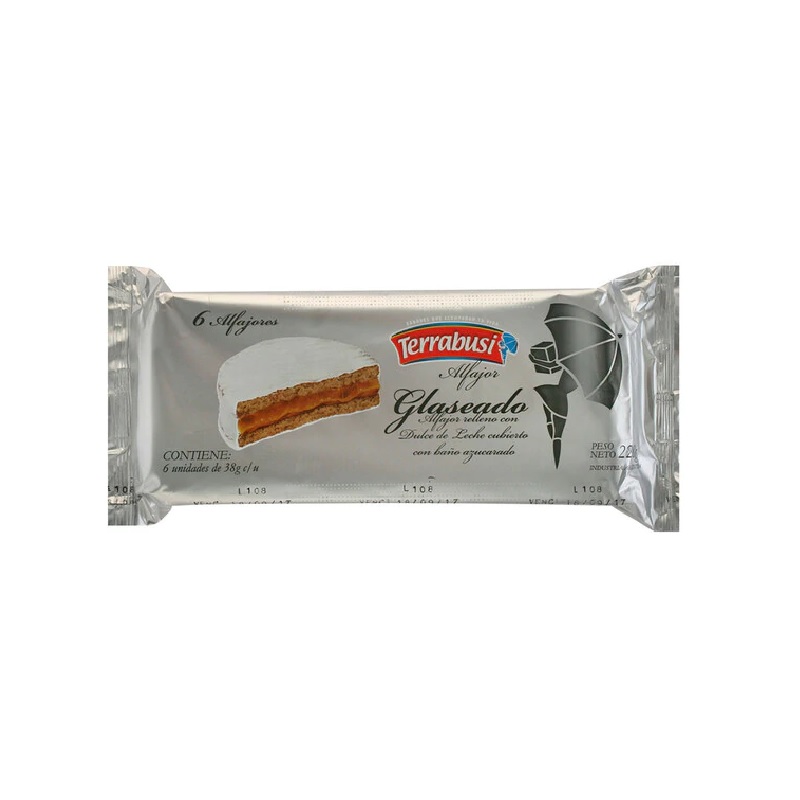 Terrabusi Alfajores Glaseado Relleno con Dulce de Leche, caja de 6