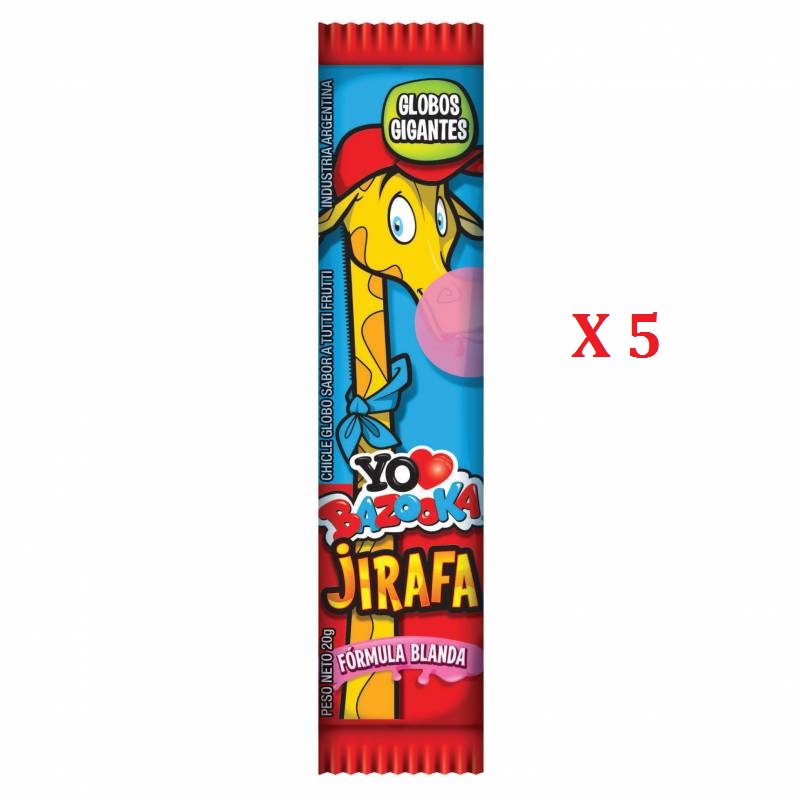 Bazooka Chicle Jirafa Globo Tutti-Frutti, 20 gr. (pack de 5)