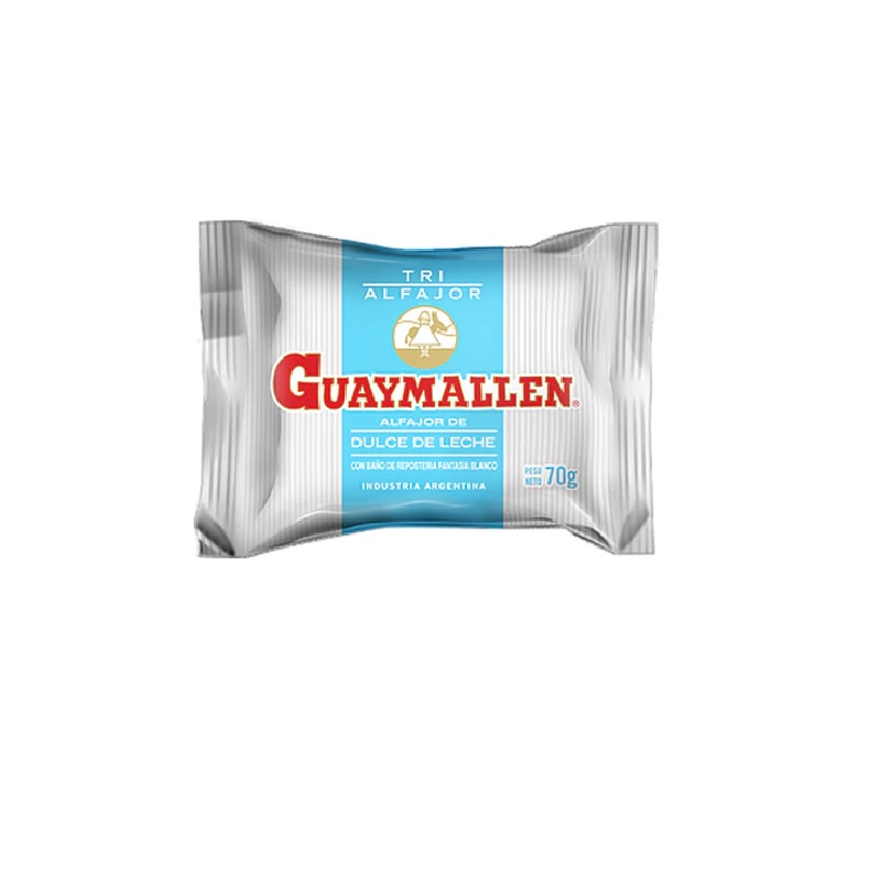 Guaymallen Alfajor Triple de Chocolate Blanco con Dulce de Leche. Caja Mayorista, 70 g / 2.5 oz (24 unidades)