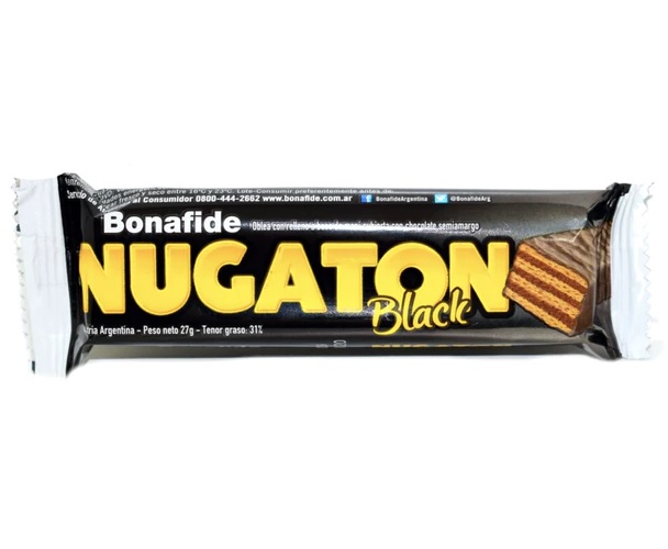 Nugaton Black Candy Bar with Peanut Butter, Cacao and Chocolate Coated, 27 g / 0.95 oz (pack of 6)