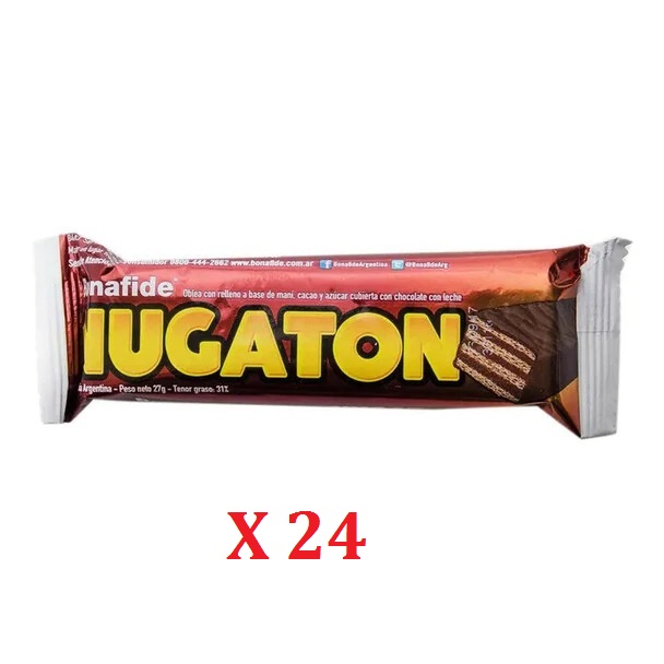 Nugaton Candy Bar with Peanut Butter, Cacao and Chocolate Coated, 27 g / 0.95 oz (Complete Box of 24) - Marron- Blanco o Negro