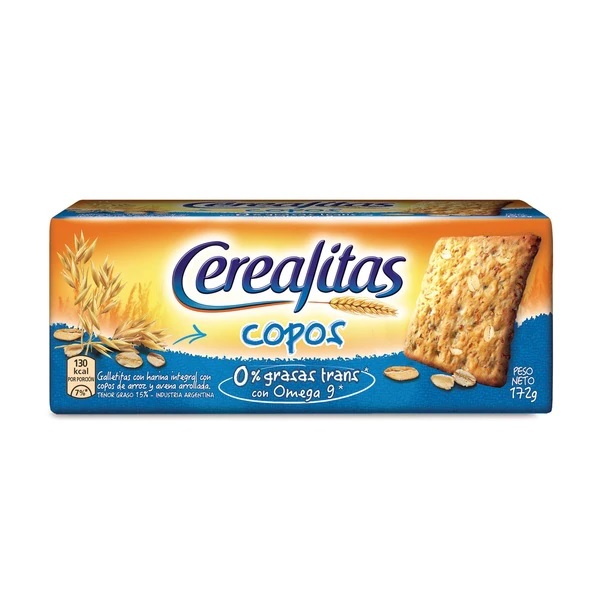Cerealitas Copos Galletitas Wholegrain Crackers with Rice Flakes & Oats, 200 g / 7.1 oz (pack of 3)