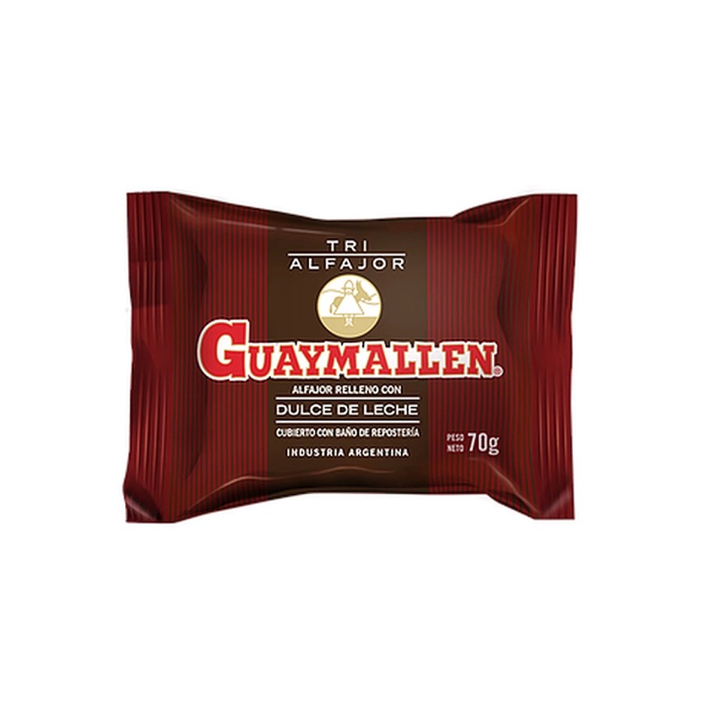 Guaymallen Alfajor Triple de Chocolate con Dulce de Leche, 70 g / 2.5 oz (pack de 3)