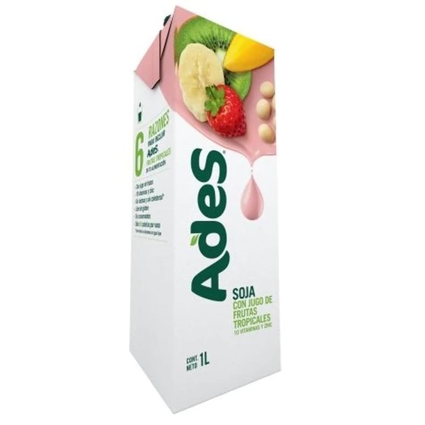 Ades Leche de Soja con Jugo de Frutas Tropicales Tetra Pak, 1 l / 33.8 fl oz