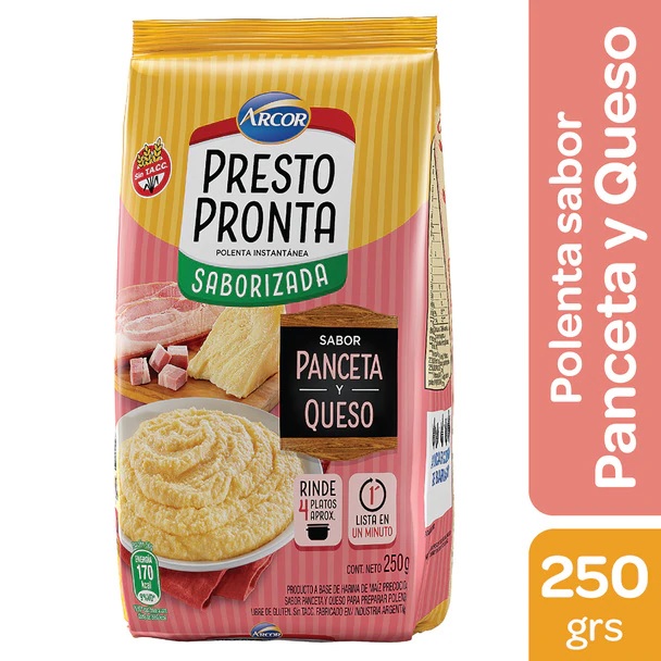 Presto Pronta Polenta Instantánea Saborizada Panceta y Queso, 250 g / 8.81 oz