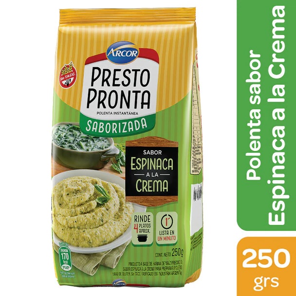 Presto Pronta Polenta Instantánea Saborizada Espinaca, 250 g / 8.81 oz