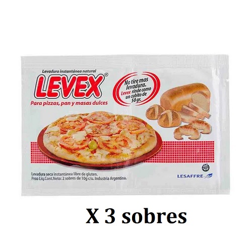 Levex Levadura en Polvo, 60g / 2,1 oz (3 Pares de sobres de 10g.)