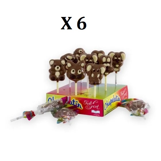 Chupelatin Bombon Chocolate (90 gr). Pack x 6. Chocolate Lollipop.