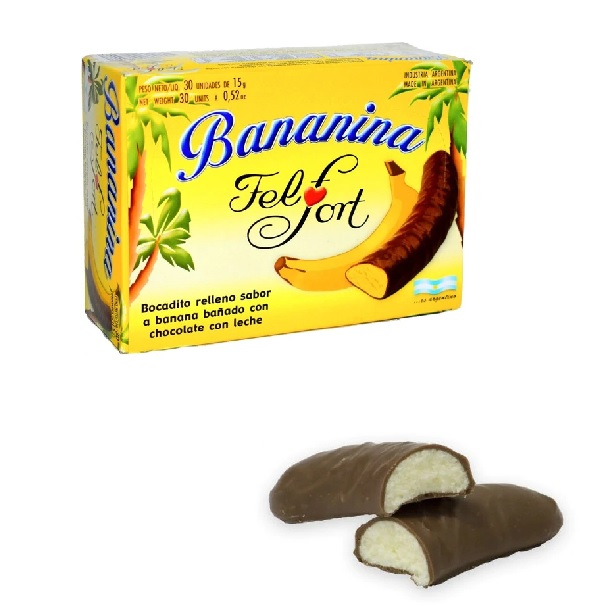 Felfort Bananina Milk Chocolate Bites with Soft Banana Filling, 15 g / 0.5 oz (box of 30)