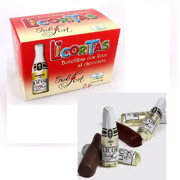 Licoritas Botellitas con Licor al Chocolate Bottle-Shaped Chocolate Bites with Liqueur Classic Argentinian Bombón, 20 g / 0.70 oz (25 count)