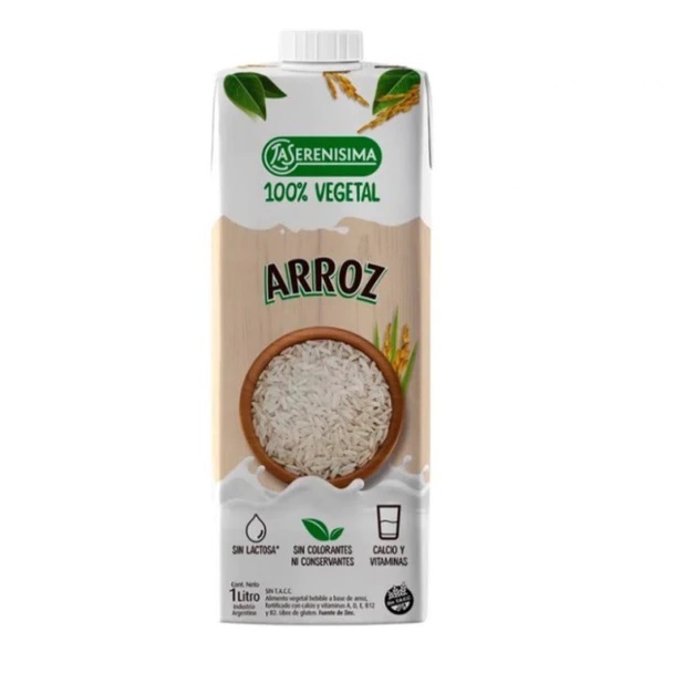 La Serenísima Bebida 100% Vegetal Arroz - Gluten y Lactosa Free - Sin Preservantes ni Colorantes, 1 l / 33.8 fl oz