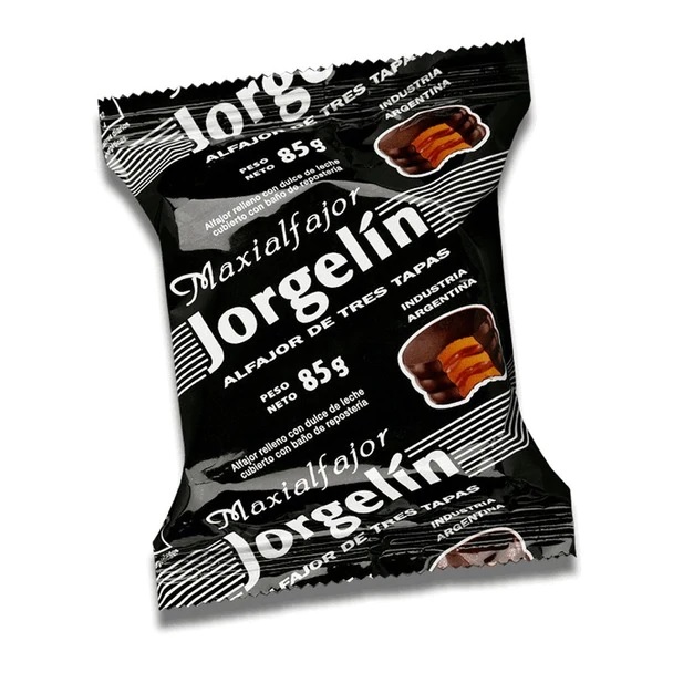 Jorgelín Alfajor Triple de Chocolate relleno con Dulce de Leche Caja Mayorista, 85 g / 3 oz (24 alfajores por caja)