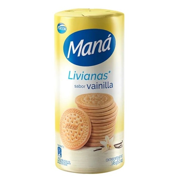 Maná Arcor Livianas Galletitas Sabor Vainilla, 145 g / 5.1 oz (pack de 3)