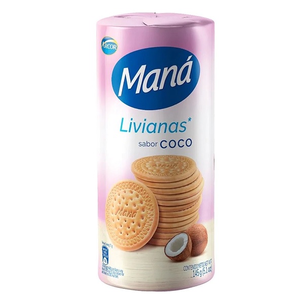 Maná Arcor Livianas Galletitas Sabor Coco, 145 g / 5.1 oz (pack de 3)