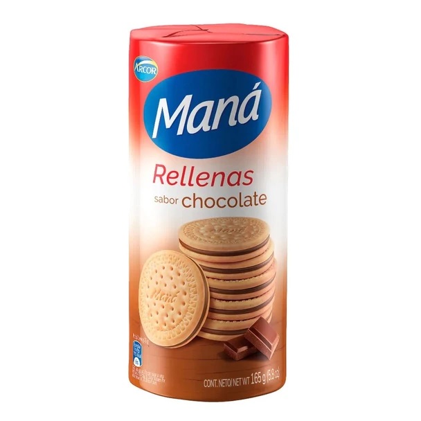 Maná Arcor Galletitas Rellenas de Chocolate, 165 g / 5.8 oz (pack de 3)