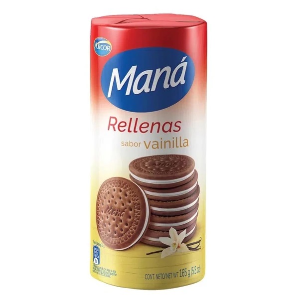 Maná Arcor Galletita de Chocolate Rellena de Vainilla, 165 g / 5.8 oz (pack de 3)