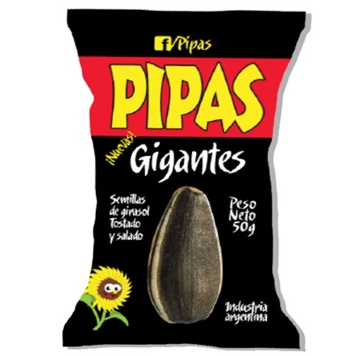 Pipas Gigantes Semillas Girasol Tostadas Saladas Salted Roasted Sunflower Seeds 50 gr. Pack x 6