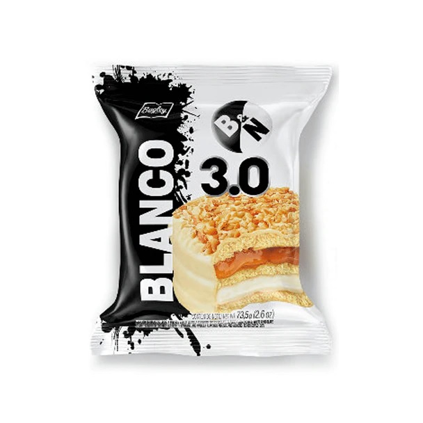 Blanco y Negro Triple Alfajor Chocolate Blanco relleno con Dulce de Leche y Vainlla, 73.5 g / 2.6 oz (pack de 6)