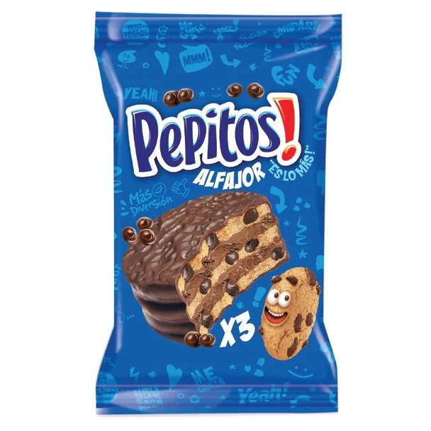 Pepitos Chips Ahoy! Alfajor Triple Chocolate con Mousse de Chocolate & Chips, 57 g / 2 oz (pack de 12)