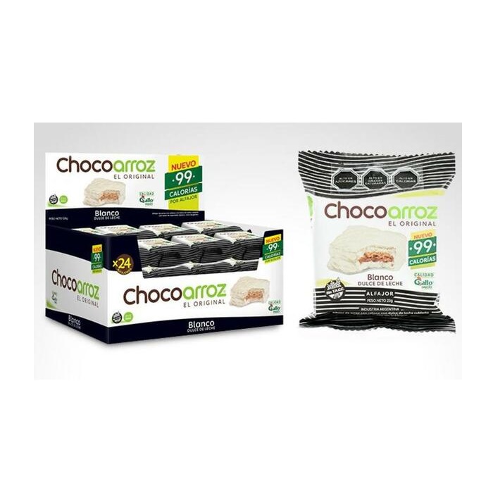 Chocoarroz  Alfajor de Arroz de Chocolate Blanco relleno con Dulce de Leche Gluten Free - Bajas Calorías (caja de 30)