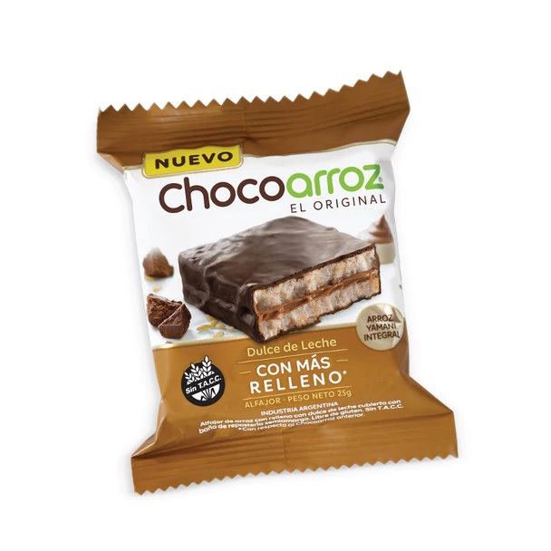 Chocoarroz  Alfajor de arroz relleno con Dulce de Leche Gluten Free - Bajas Calorías (caja de 30)