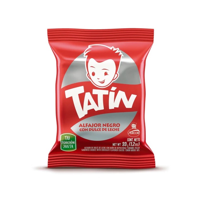 Tatín Alfajor Simple de Chocolate Negro relleno con Dulce de Leche, 33 g / 1.16 oz (pack de 6)