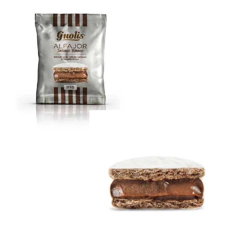 Guolis Alfajores Premium Intenso Blanco relleno con Dulce de Leche (caja de 12)