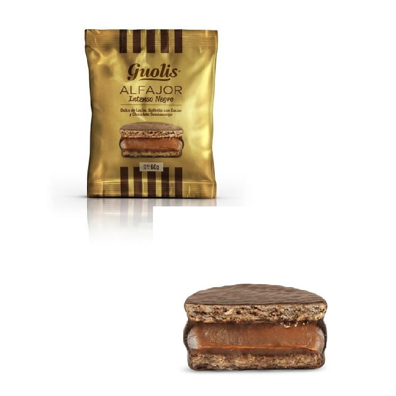 Guolis Alfajores Intenso Chocolate Negro relleno con Dulce de Leche (box of 6)