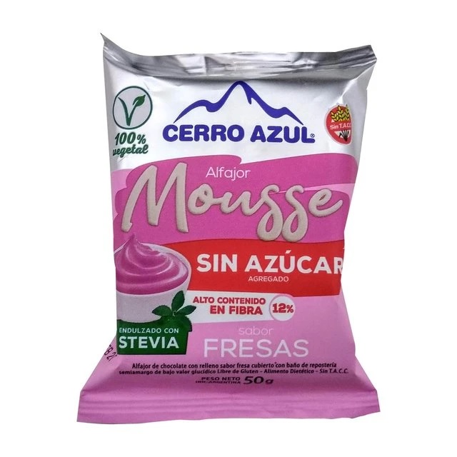 Cerro Azul Alfajor Mousse de Fresa VEGANO y Sin TACC (Pack de 3)