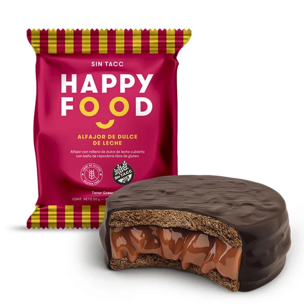 Happy Food Alfajor Negro Dulce De Leche Sin TACC Gluten Free, 50 g / 1.76 oz ea (box of 12)