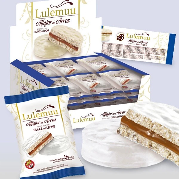 Lulemuu Alfajor de Arroz Dulce de Leche con baño blanco x 4u - 26 g