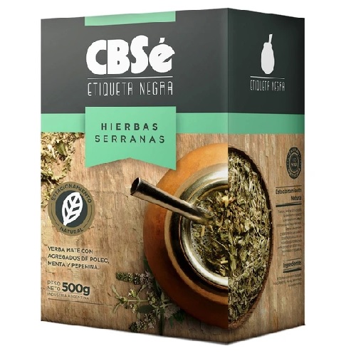 CBSé Yerba Mate Etiqueta Negra Hierbas Serranas, 500 g / 17,63 oz