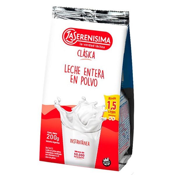 La Serenísima Leche Entera en Polvo Roja (200 gr).
