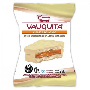 Vauquita Alfajor de Arroz Cubierto de Chocolate Blanco relleno de Dulce de Leche, 28 g / 0.98 oz (pack de 6)