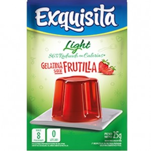 Exquisita Gelatina de Frutilla Light, 8 porciones por sobre, 25 g / 0.88 oz (caja de 15 sobres)