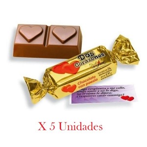 Felfort Dos Corazones Bombones de Chocolate rellenos de Crema de Vainilla, 26 g / 0.9 oz (5 unidades)