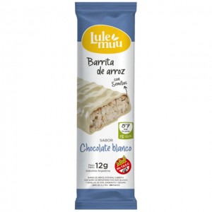 Lulemuu Barrita de Arroz Integral Cubierta Blanco y Semillas de Chía, Amaranto y Sésamo, 12 g (caja de 20)